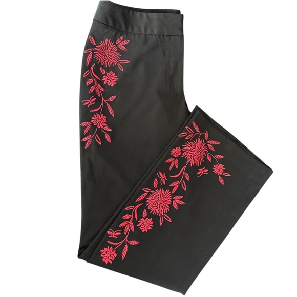 Apostrophe Vintage Y2K Black Pants Floral Embroidered Women’s Size 10 - Picture 1 of 5